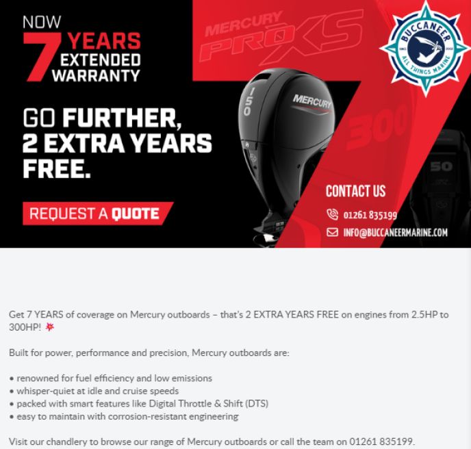 GO FURTHER - Now 7 Years extended warranty on Mercury Outboards